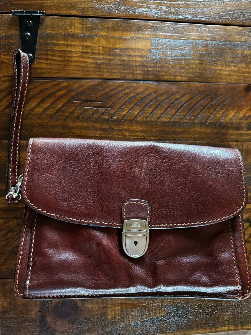 Leather Wristlet Clutch in Deep Brown by Tony Perotti